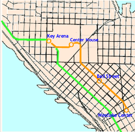 Map of proposed new Seattle Center Monorail route